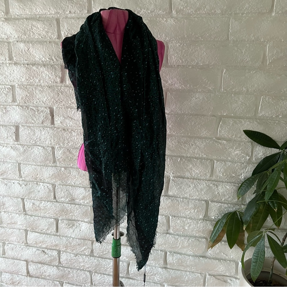 Repeat Cashmere Scarf Black Blue Green NWT B1-5 - Picture 5 of 5